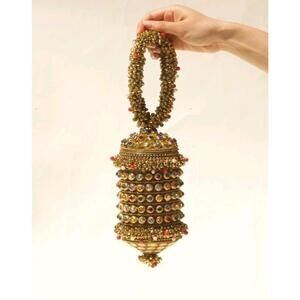 NEW Ramla Bling Beaded Handmade Shimmer Bag Gold Purse Clutch Handbag Colorful